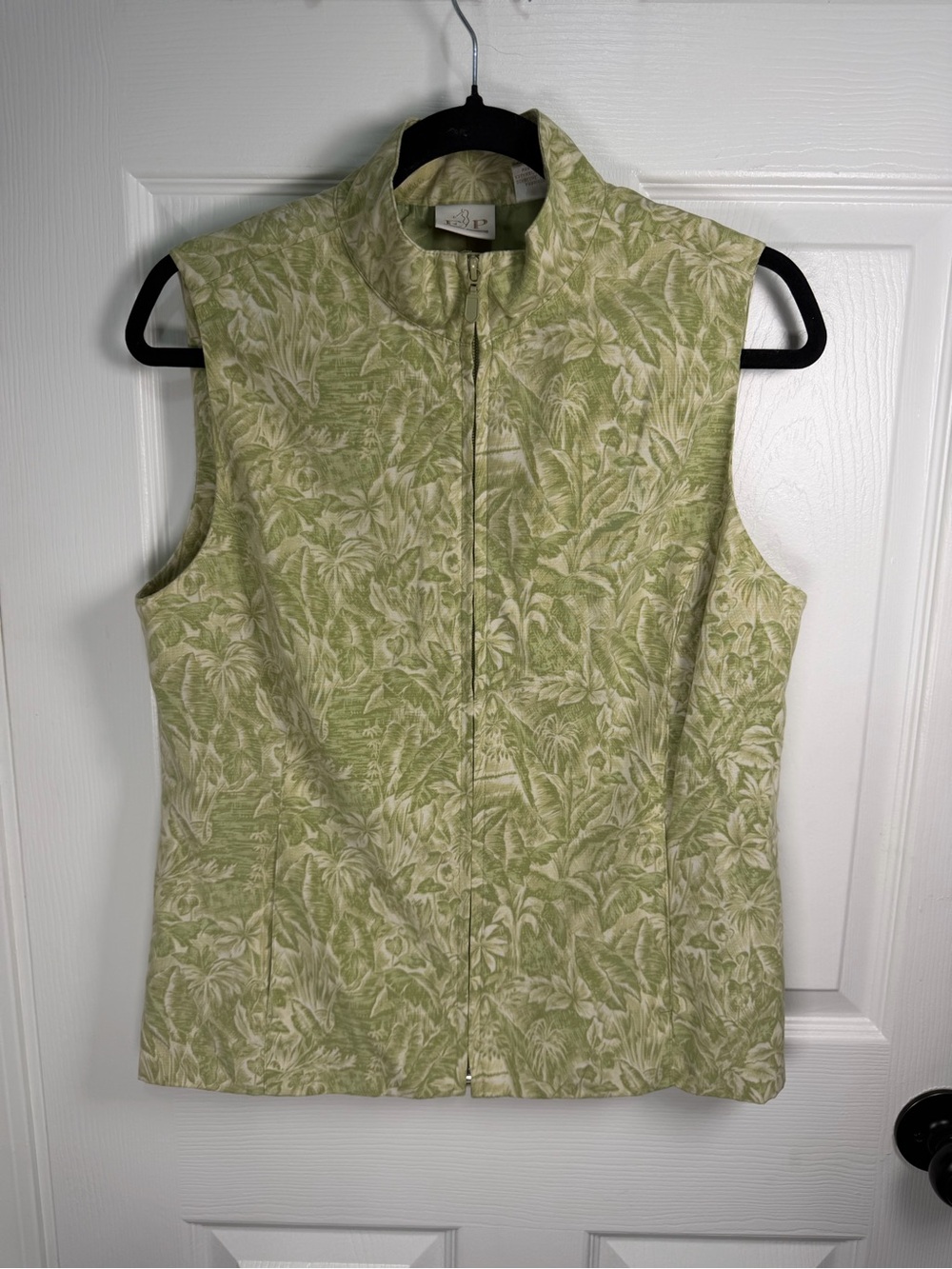 EP Pro Light Green Botanical Zip-Front Sleeveless Top/Vest